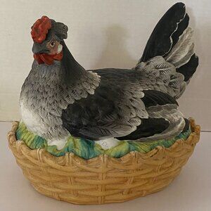 Staffordshire Hand Painted Hen on Nest with Eggs
